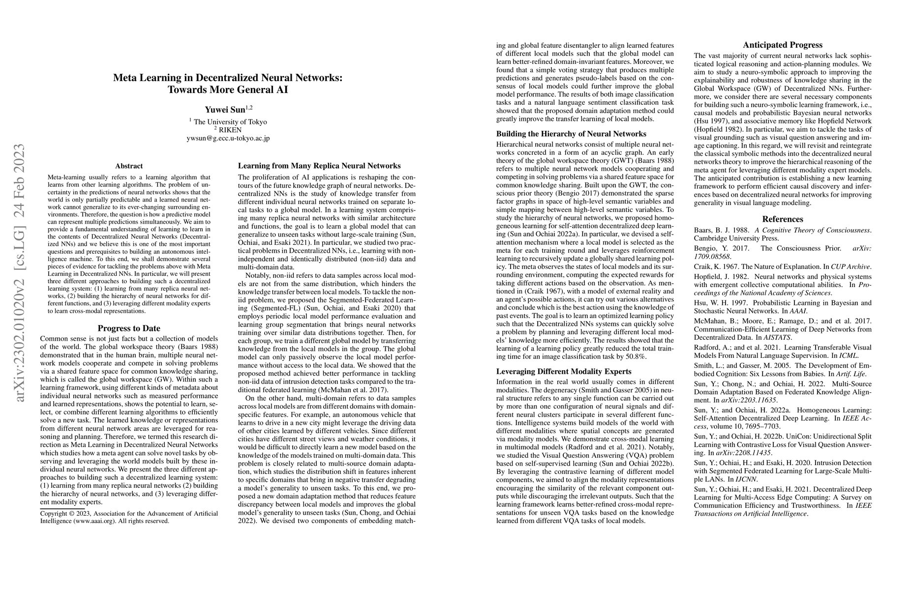Thumbnail for Meta Learning in Decentralized Neural Networks: Towards More General AI