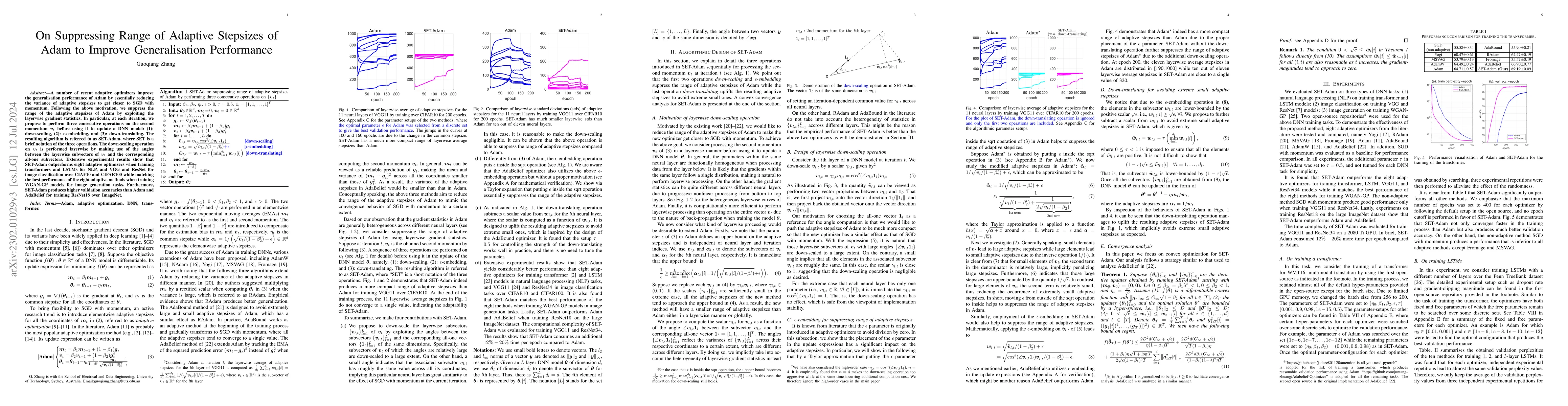 Thumbnail for On Suppressing Range of Adaptive Stepsizes of Adam to Improve
  Generalisation Performance