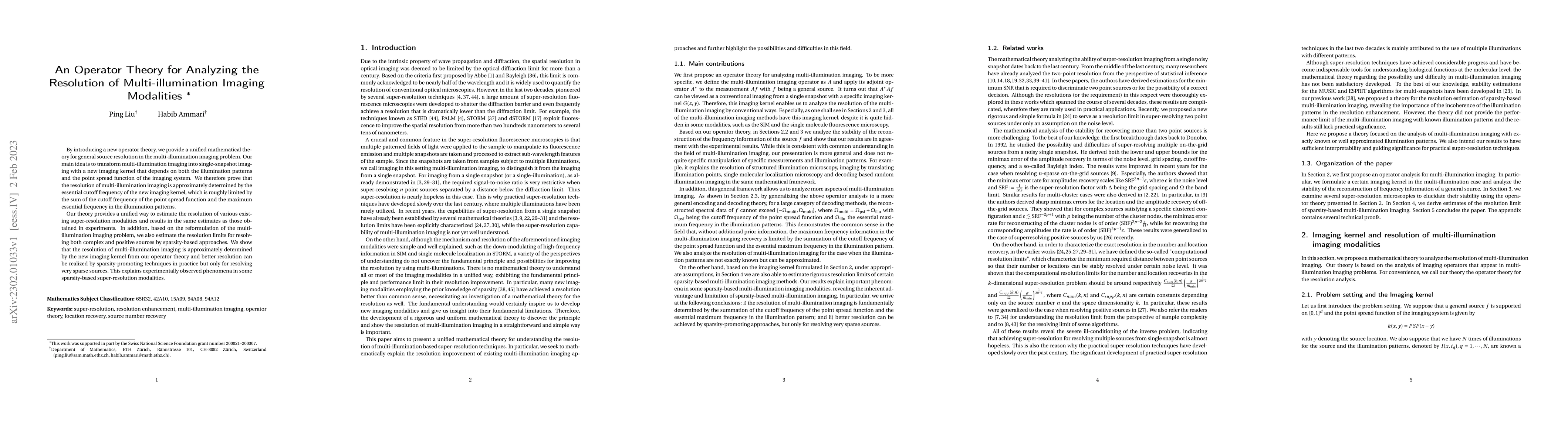 Thumbnail for An Operator Theory for Analyzing the Resolution of Multi-illumination
  Imaging Modalities