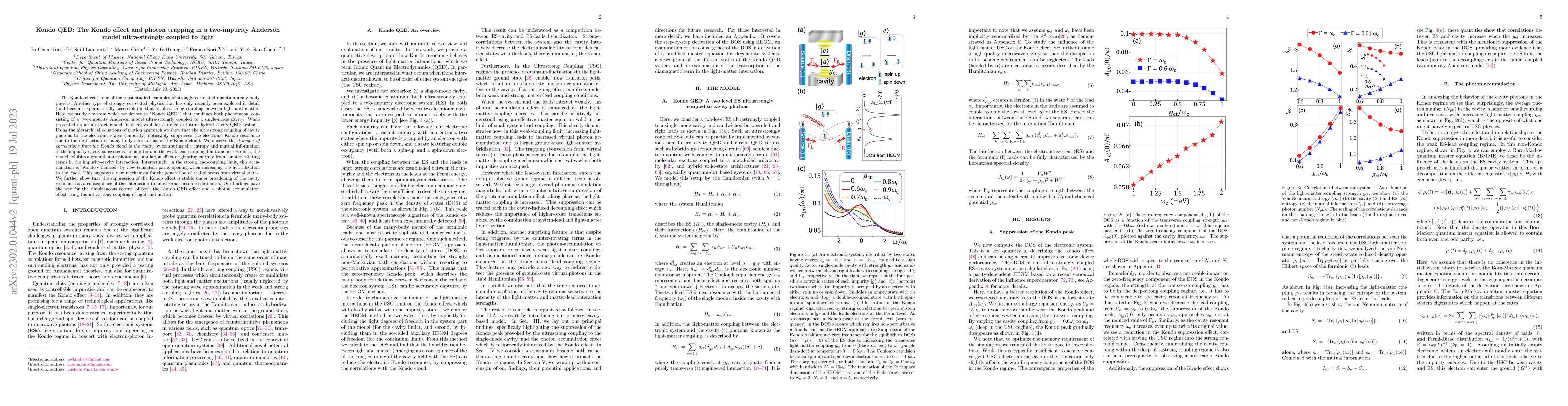 Thumbnail for Kondo QED: The Kondo effect and photon trapping in a two-impurity
  Anderson model ultra-strongly coupled to light
