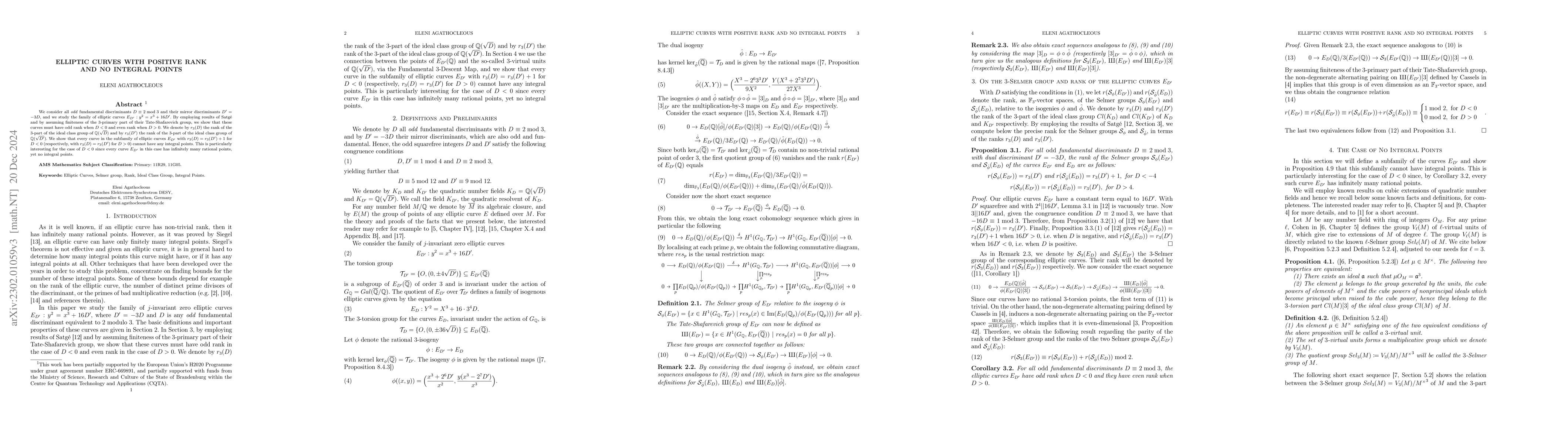 Thumbnail for Elliptic Curves with positive rank and no integral points