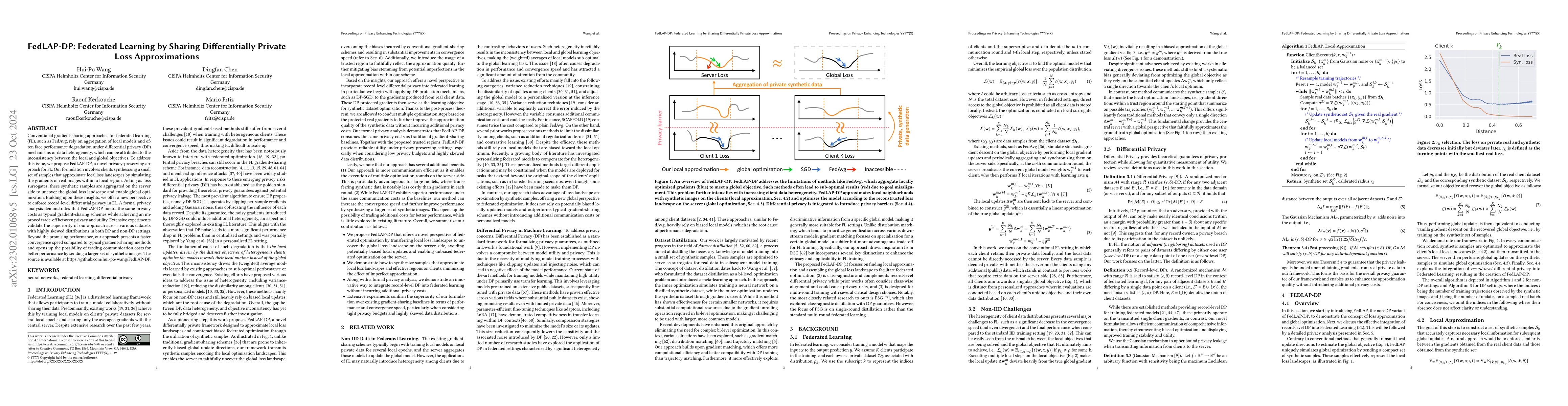 Thumbnail for FedLAP-DP: Federated Learning by Sharing Differentially Private Loss
  Approximations