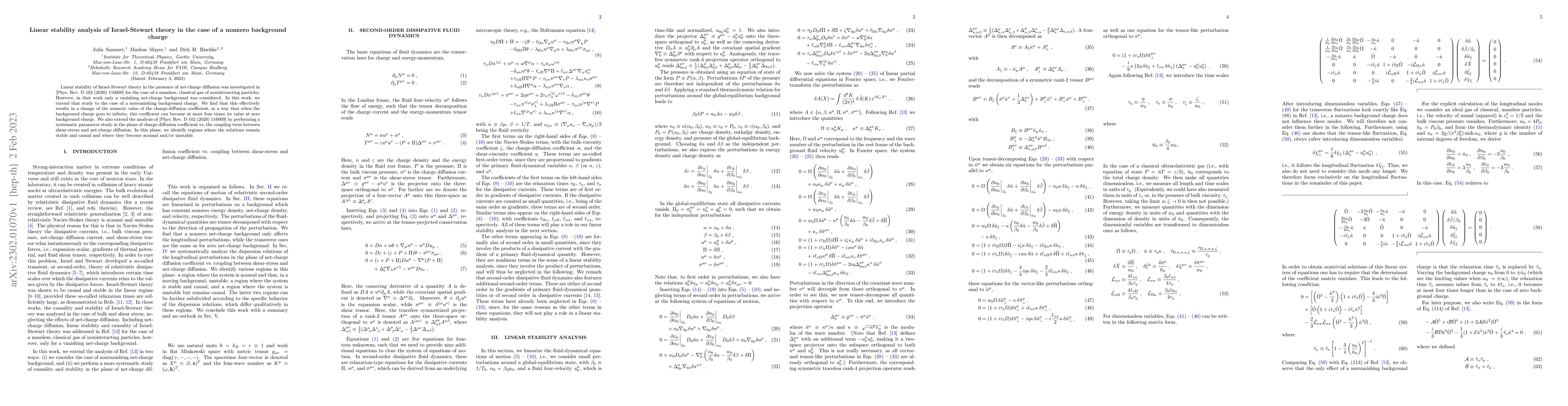 Thumbnail for Linear stability analysis of Israel-Stewart theory in the case of a
  nonzero background charge