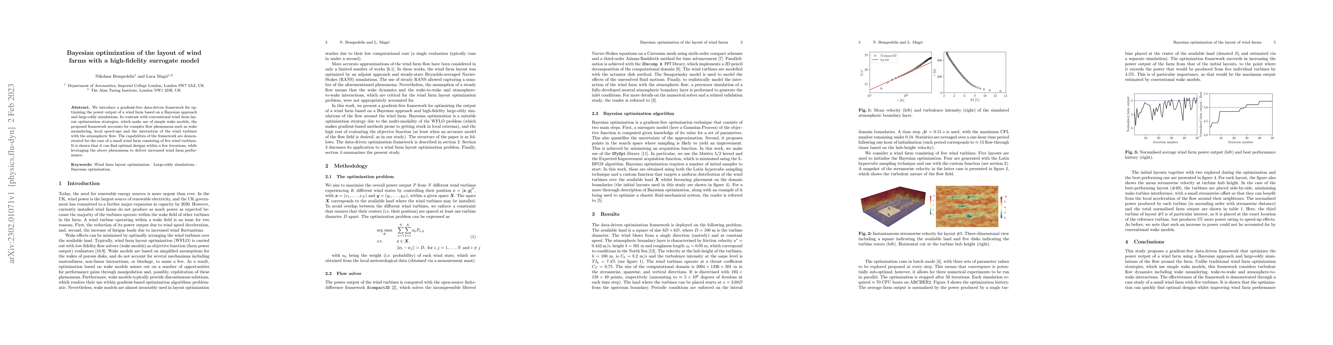 Thumbnail for Bayesian optimization of the layout of wind farms with a high-fidelity
  surrogate model