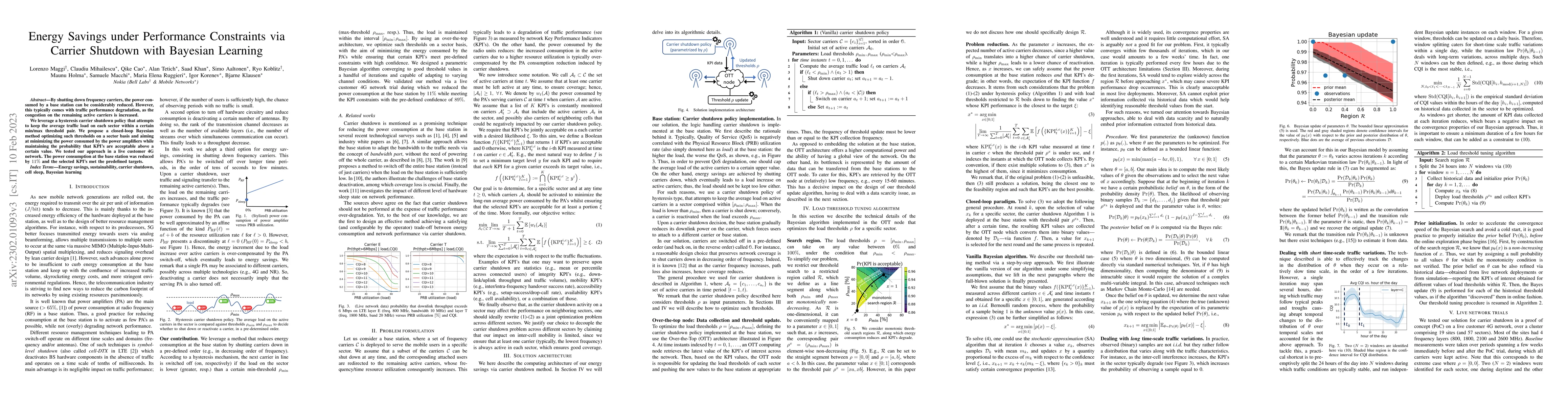 Thumbnail for Energy savings under performance constraints via carrier shutdown with
  Bayesian learning