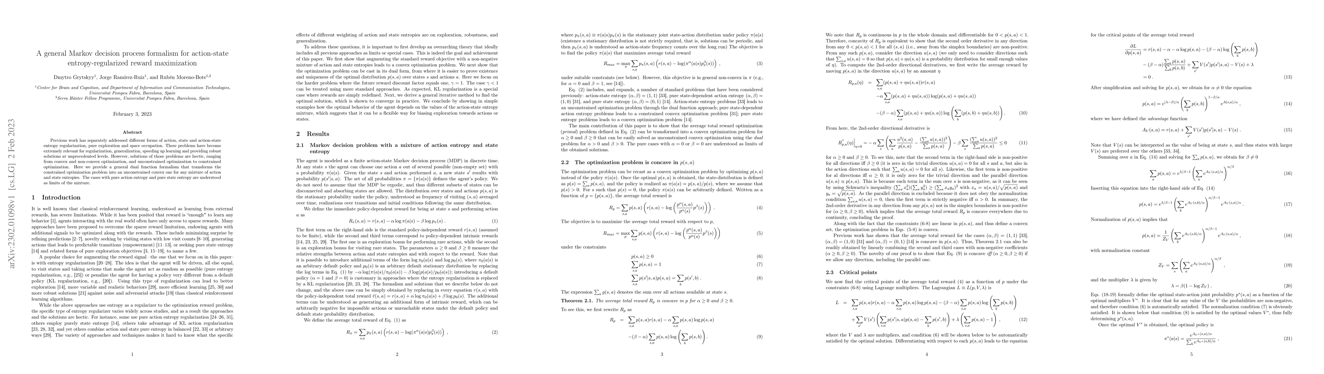 Thumbnail for A general Markov decision process formalism for action-state
  entropy-regularized reward maximization