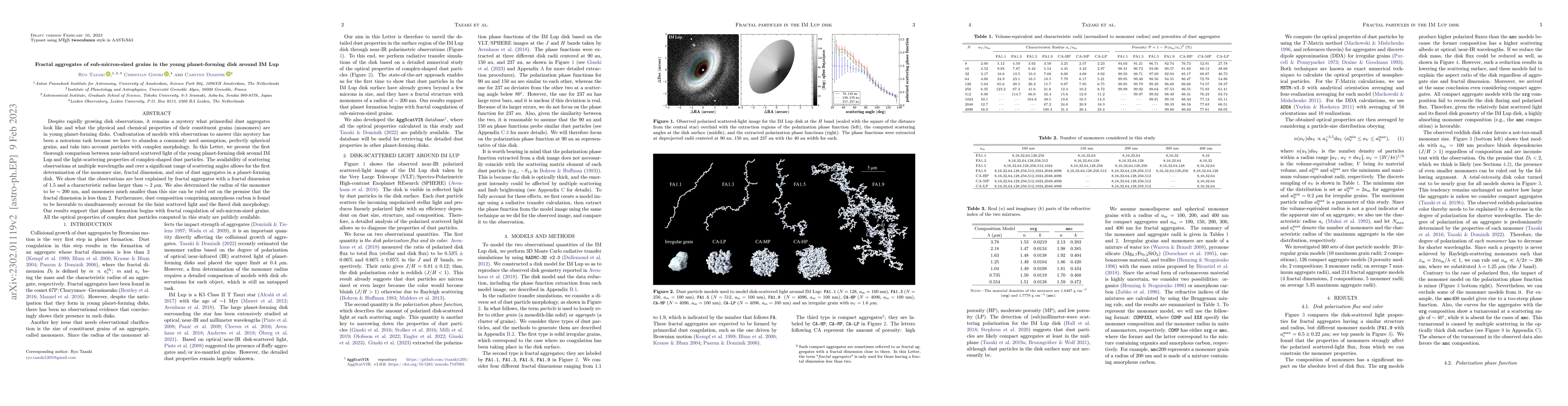 Thumbnail for Fractal aggregates of sub-micron-sized grains in the young
  planet-forming disk around IM Lup