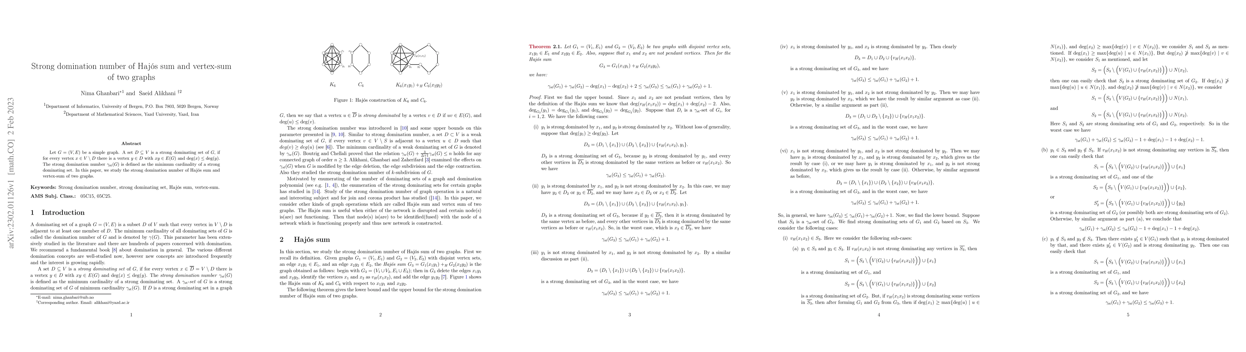 Thumbnail for Strong domination number of Haj\'{o}s sum and vertex-sum of two graphs