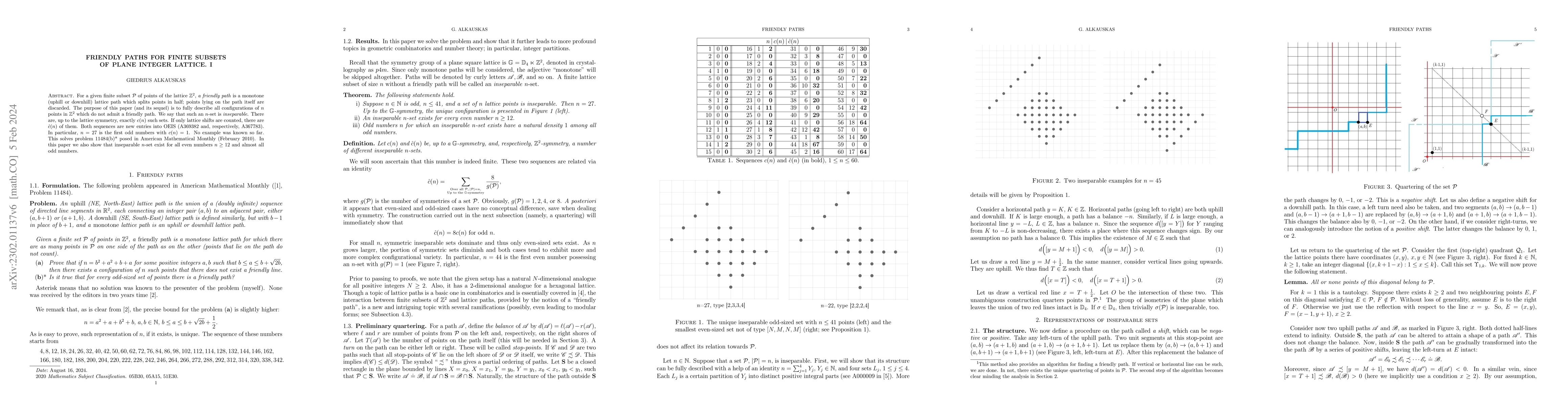 Thumbnail for Friendly paths for finite subsets of plane integer lattice. I