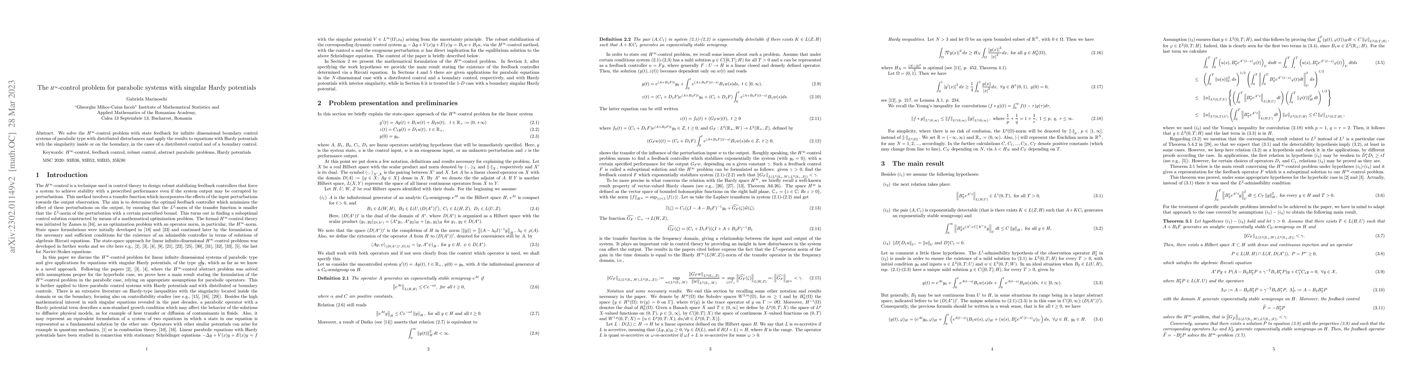 Thumbnail for The $H^{\infty}$-control problem for parabolic systems with singular
  Hardy potentials