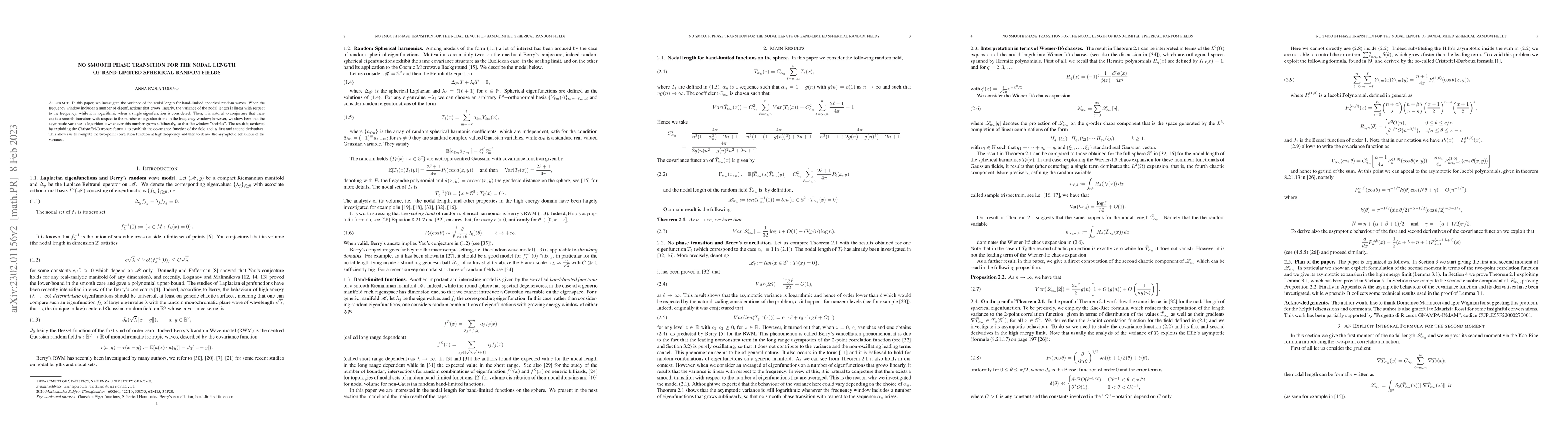 Thumbnail for No smooth Phase Transition for the Nodal Length of Band-limited
  Spherical Random Fields