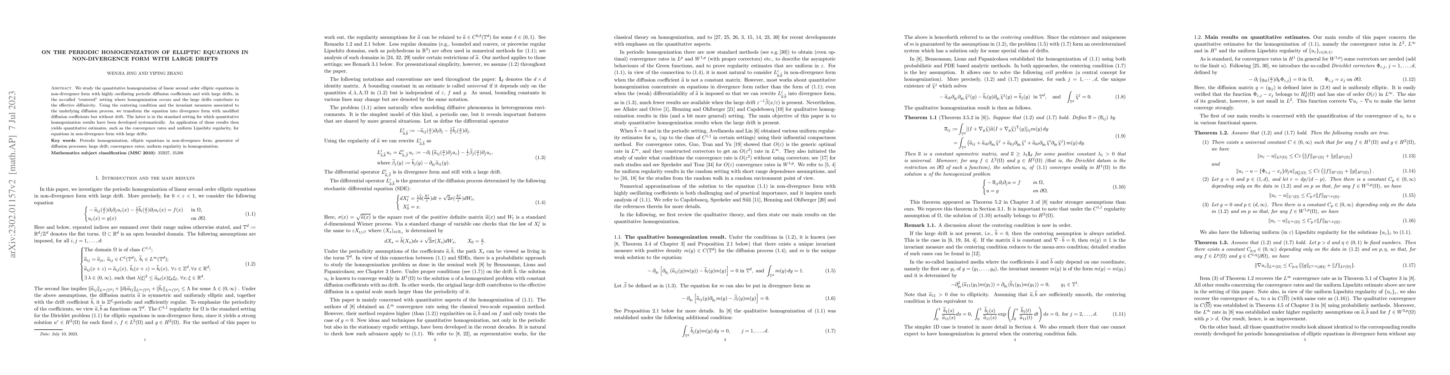 Thumbnail for On the periodic homogenization of elliptic equations in non-divergence
  form with large drifts