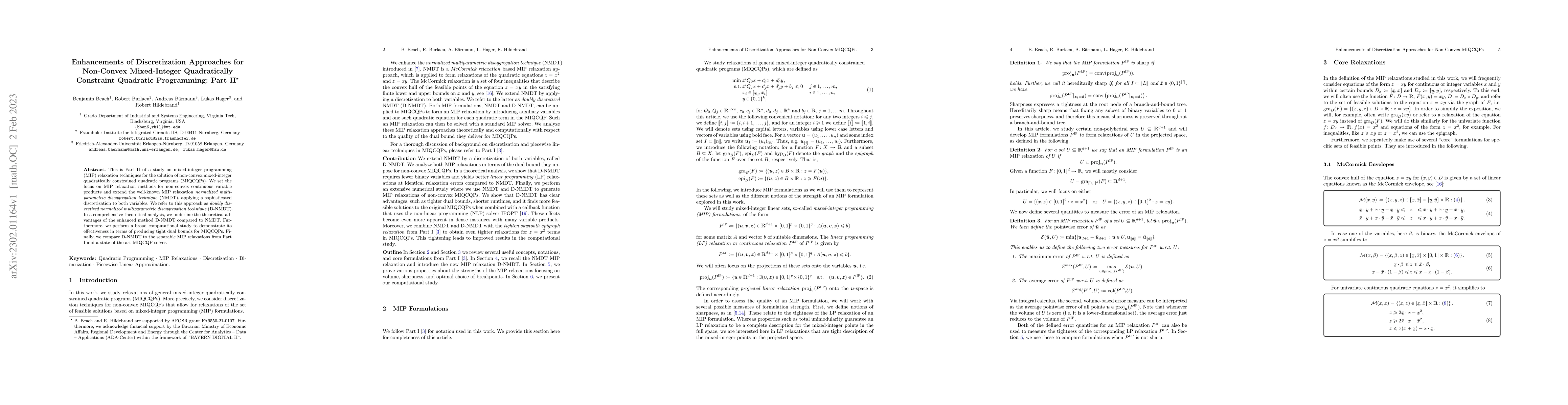 Thumbnail for Enhancements of Discretization Approaches for Non-Convex Mixed-Integer
  Quadratically Constraint Quadratic Programming: Part II