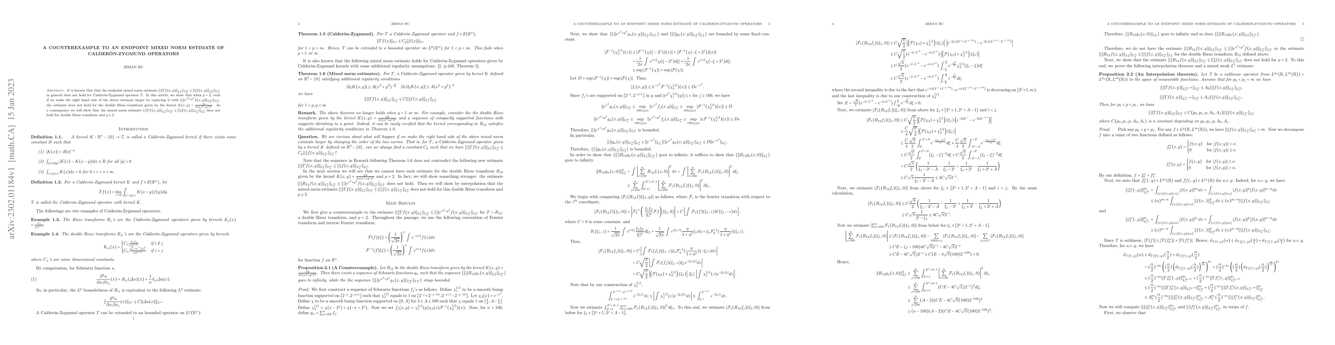 Thumbnail for A Counterexample to an Endpoint Mixed Norm Estimate of
  Calder\'on-Zygmund Operators