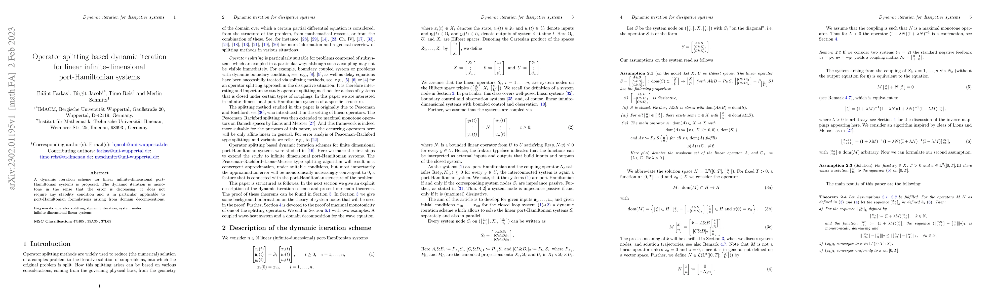 Thumbnail for Operator splitting based dynamic iteration for linear
  infinite-dimensional port-Hamiltonian systems