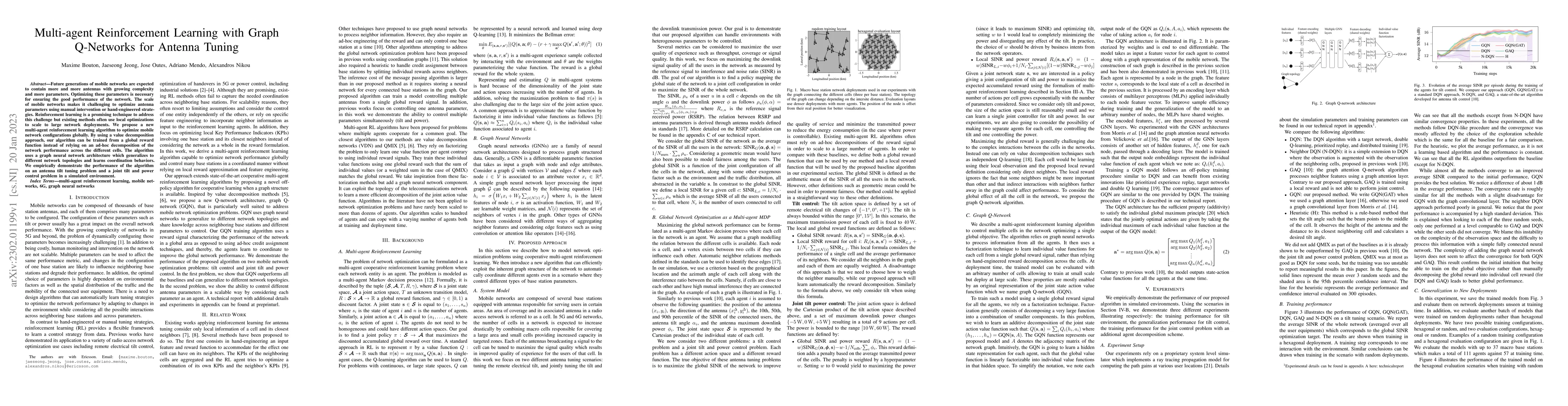 Thumbnail for Multi-agent Reinforcement Learning with Graph Q-Networks for Antenna
  Tuning
