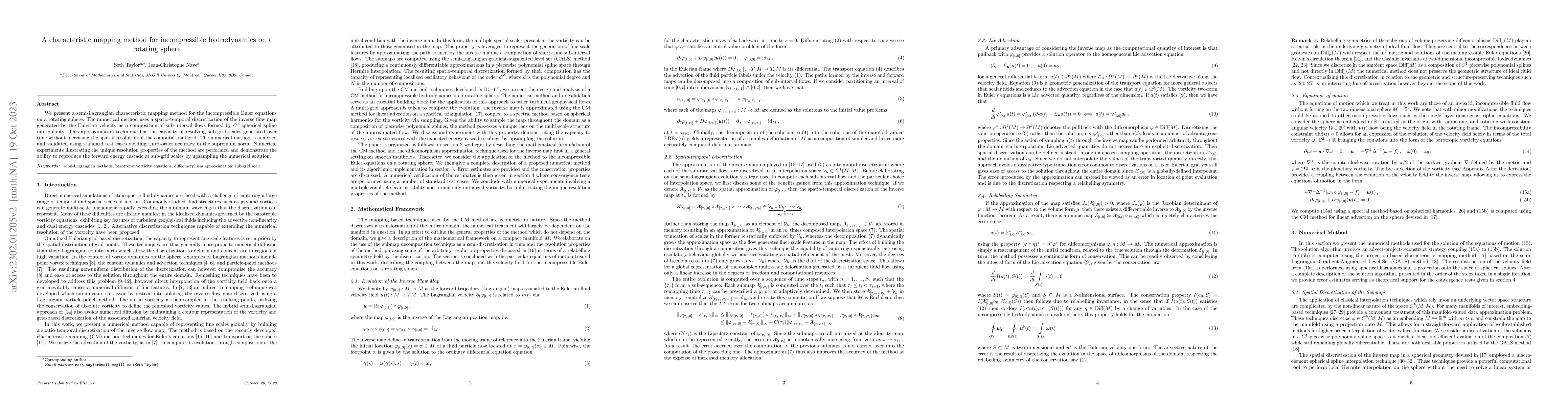 Thumbnail for A characteristic mapping method for incompressible hydrodynamics on a
  rotating sphere