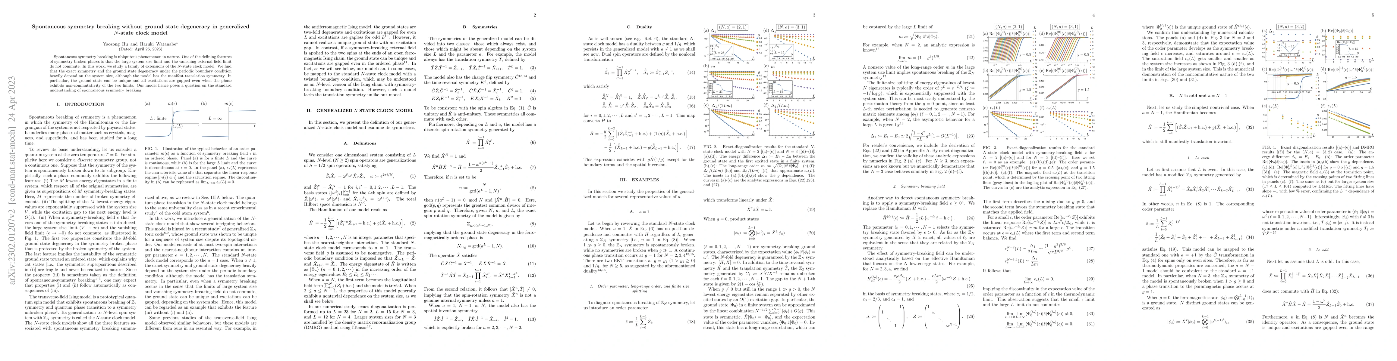 Thumbnail for Spontaneous symmetry breaking without ground state degeneracy in
  generalized $N$-state clock model