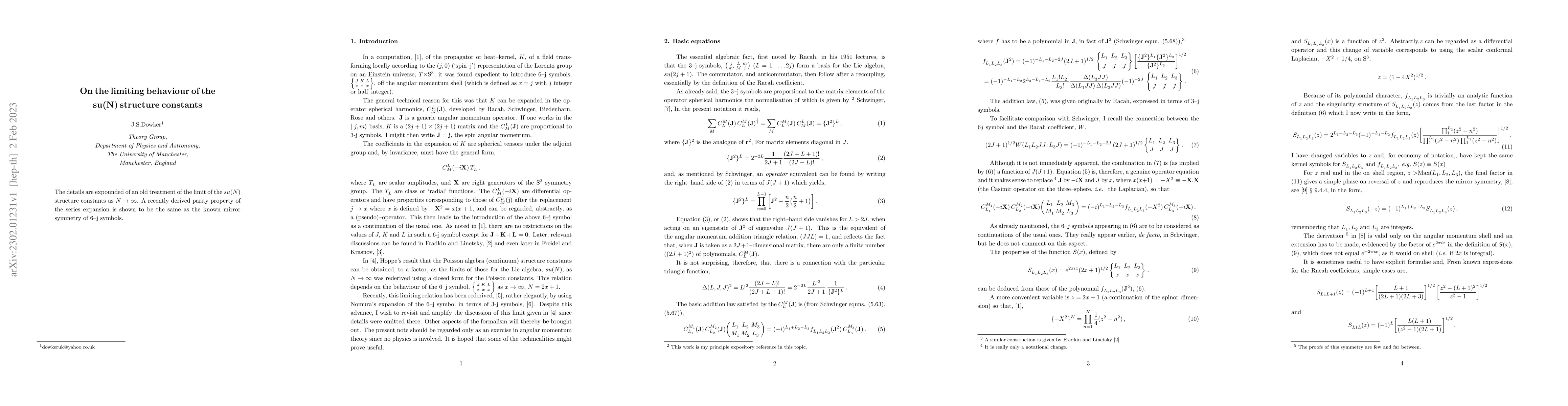 Thumbnail for On the limiting behaviour of the su(N) structure constants