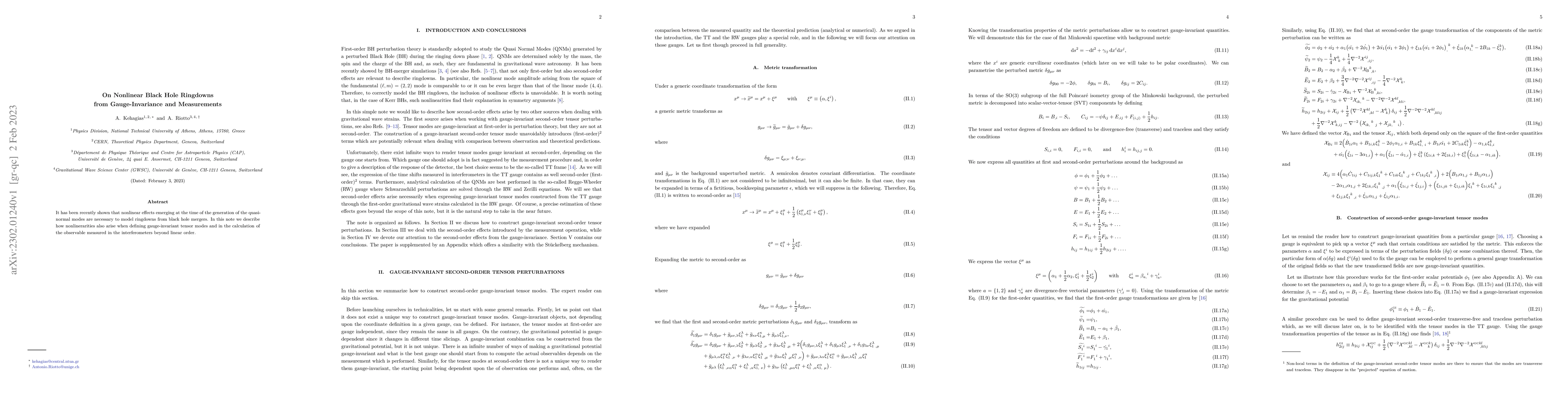 Thumbnail for On Nonlinear Black Hole Ringdowns from Gauge-Invariance and Measurements