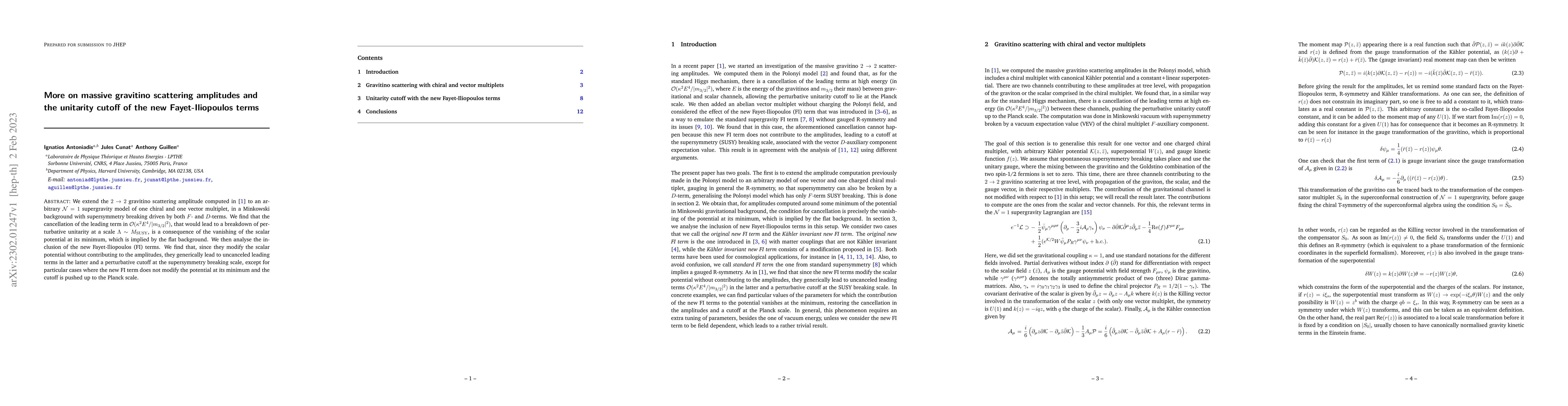 Thumbnail for More on massive gravitino scattering amplitudes and the unitarity cutoff
  of the new Fayet-Iliopoulos terms