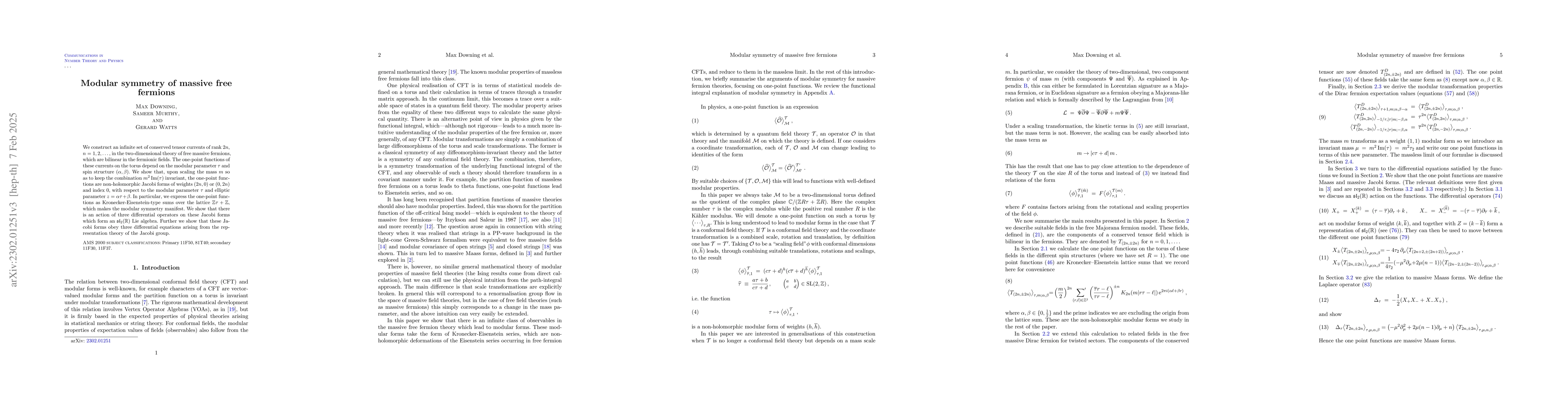 Thumbnail for Modular symmetry of massive free fermions