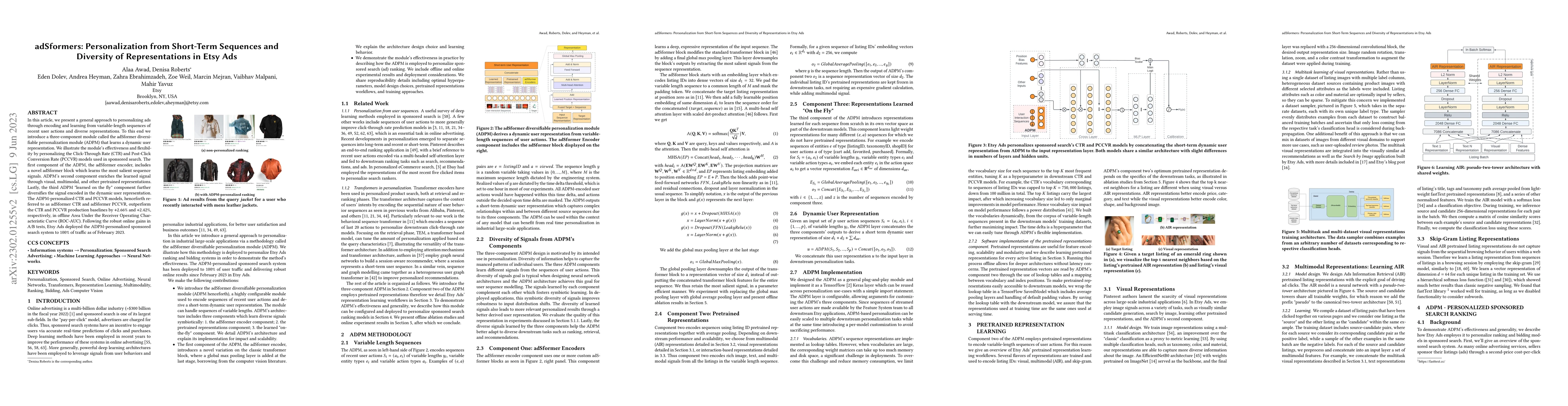 Thumbnail for adSformers: Personalization from Short-Term Sequences and Diversity of
  Representations in Etsy Ads