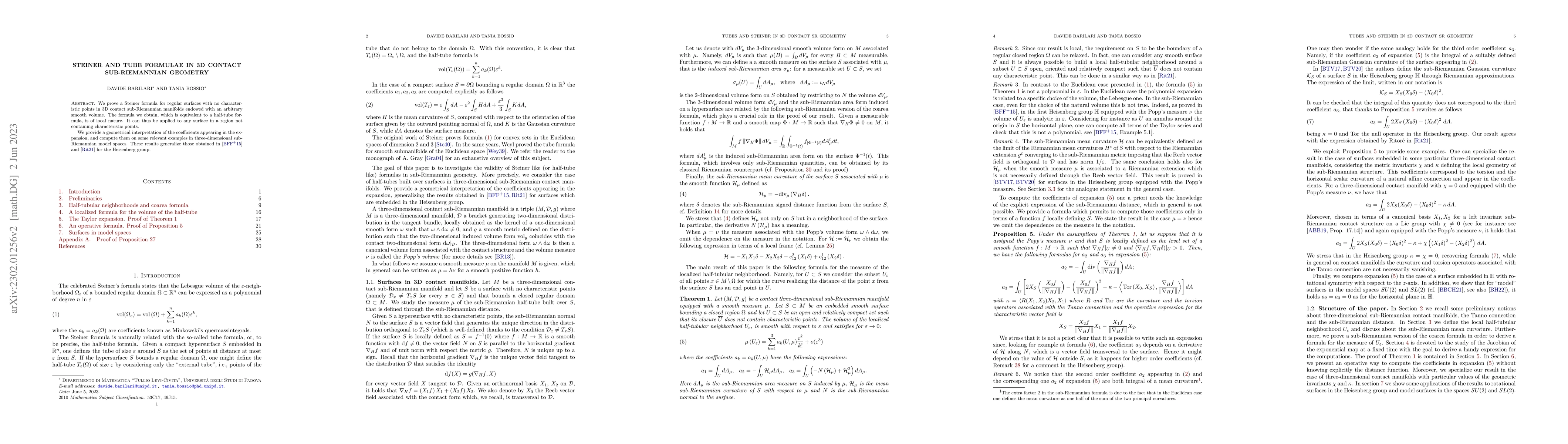 Thumbnail for Steiner and tube formulae in 3D contact sub-Riemannian geometry
