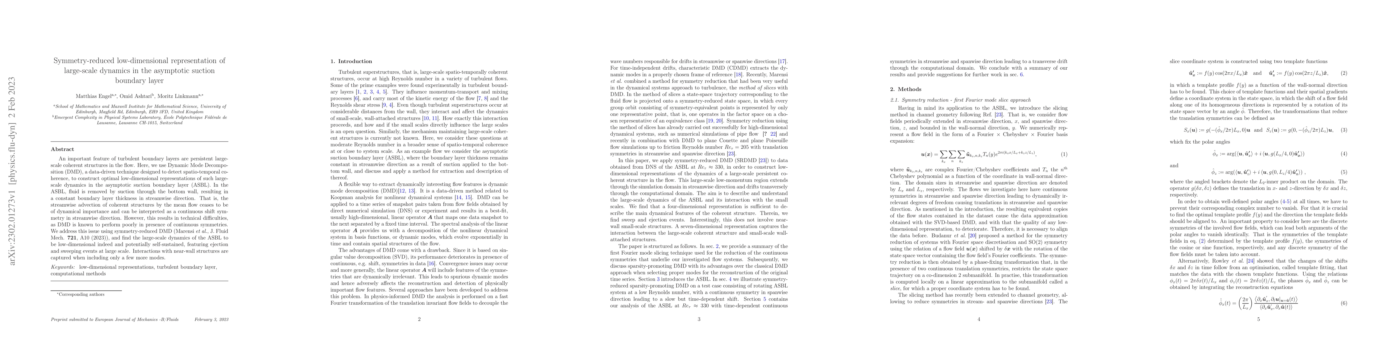 Thumbnail for Symmetry-reduced low-dimensional representation of large-scale dynamics
  in the asymptotic suction boundary layer