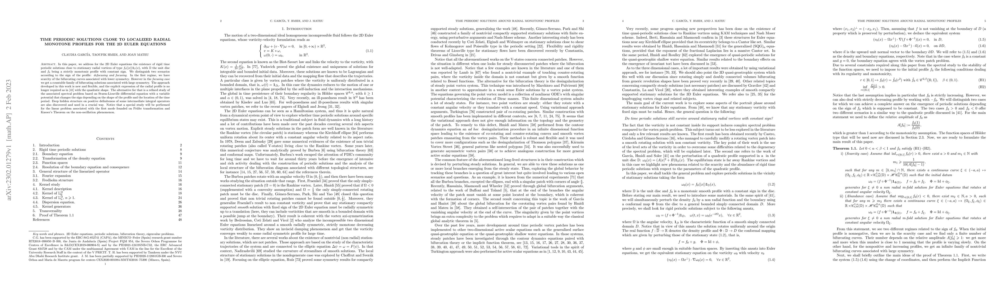 Thumbnail for Time periodic solutions close to localized radial monotone profiles for
  the 2D Euler equations
