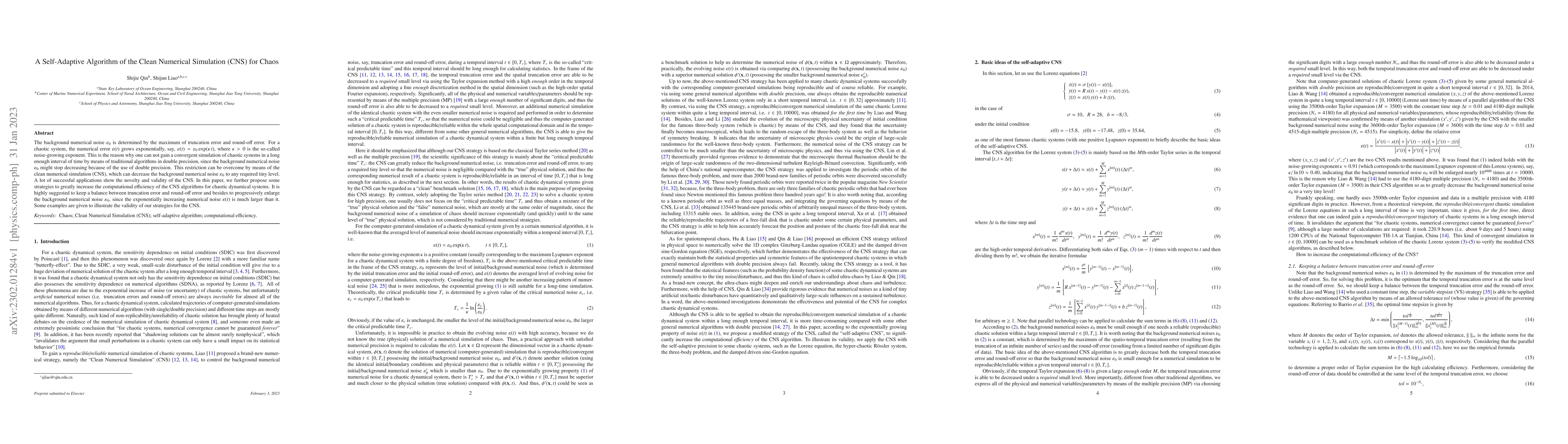Thumbnail for A Self-Adaptive Algorithm of the Clean Numerical Simulation (CNS) for
  Chaos