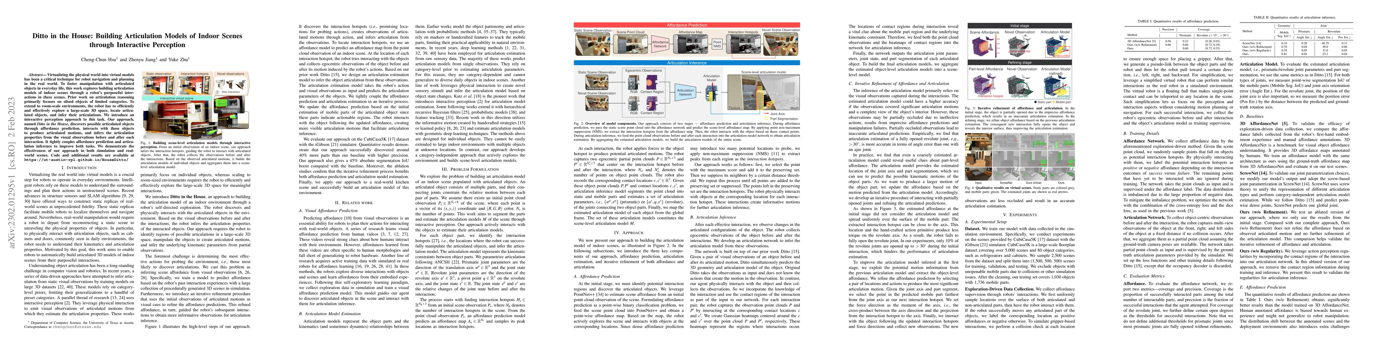 Thumbnail for Ditto in the House: Building Articulation Models of Indoor Scenes
  through Interactive Perception