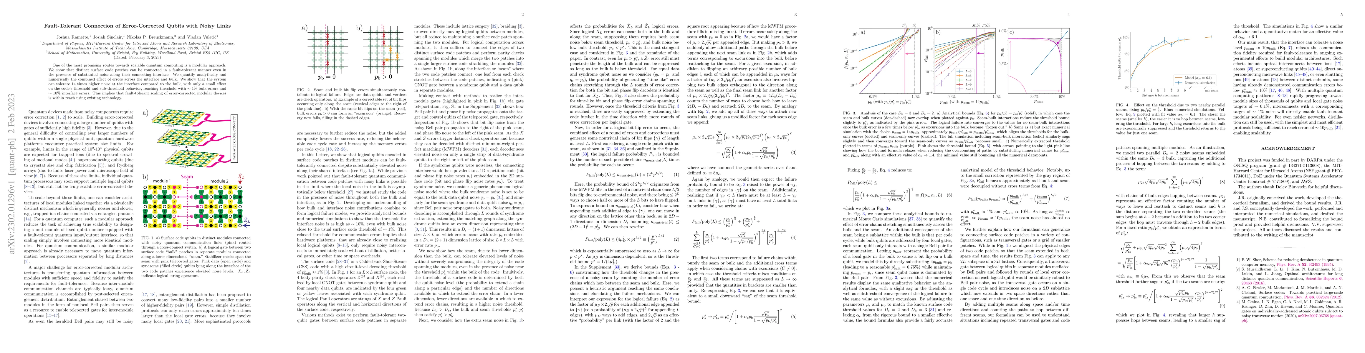 Thumbnail for Fault-Tolerant Connection of Error-Corrected Qubits with Noisy Links