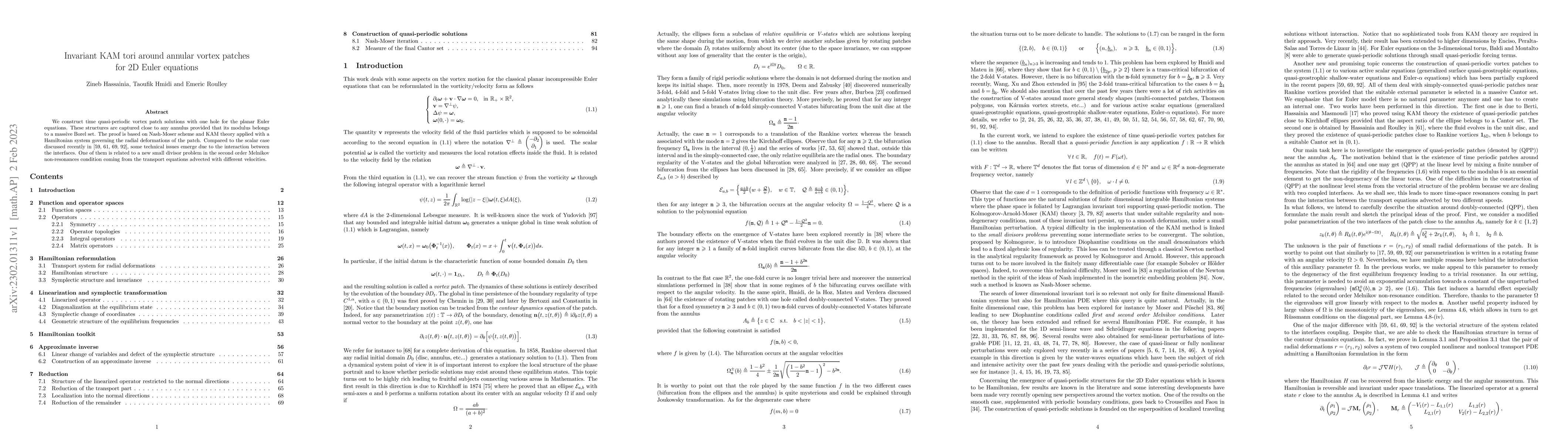 Thumbnail for Invariant KAM tori around annular vortex patches for 2D Euler equations