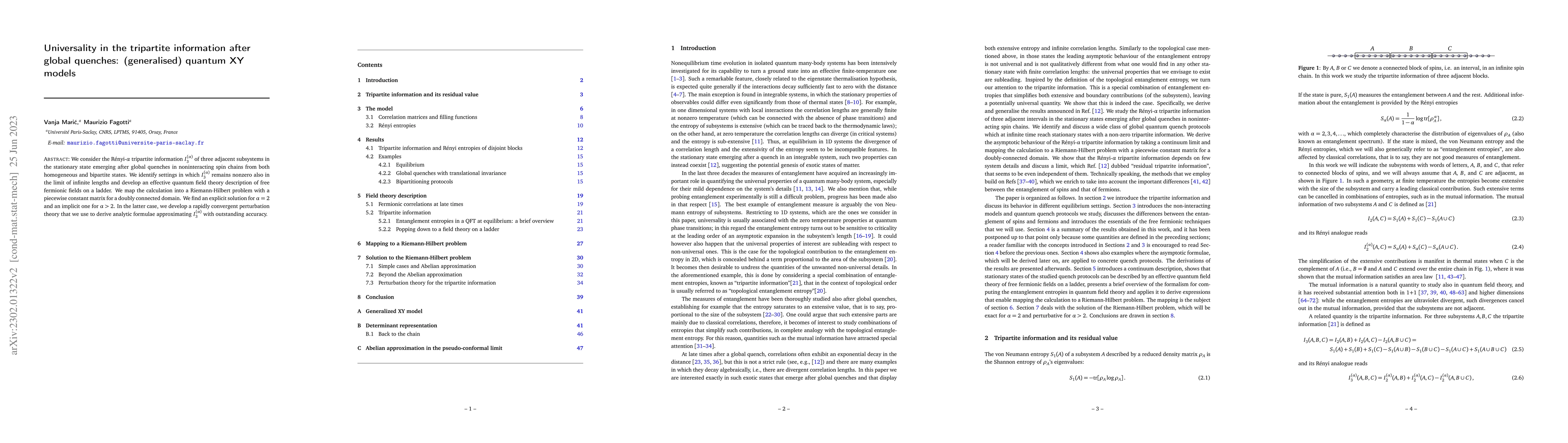 Thumbnail for Universality in the tripartite information after global quenches:
  (generalised) quantum XY models