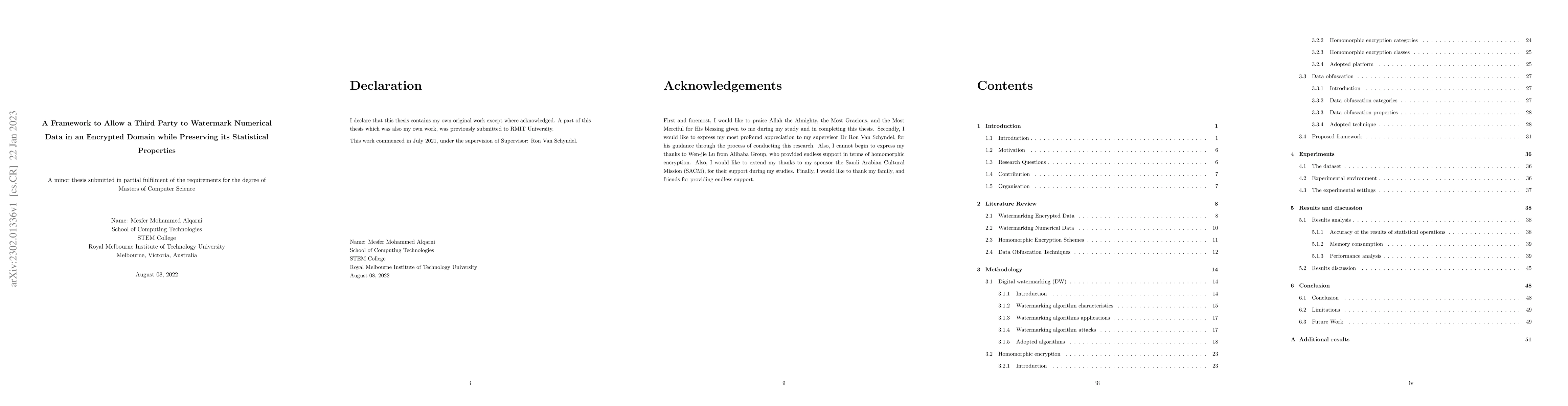 Thumbnail for A Framework to Allow a Third Party to Watermark Numerical Data in an
  Encrypted Domain while Preserving its Statistical Properties