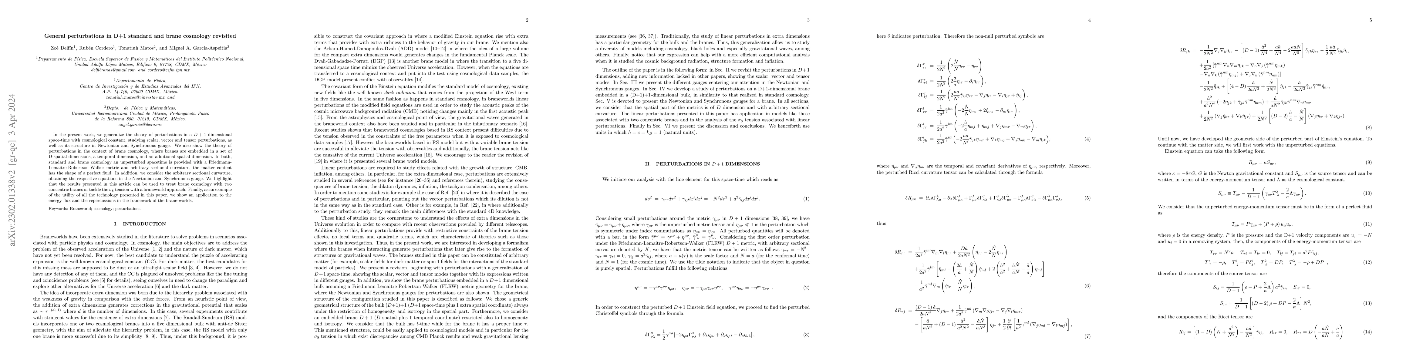 Thumbnail for General perturbations in D+1 standard and brane cosmology revisited