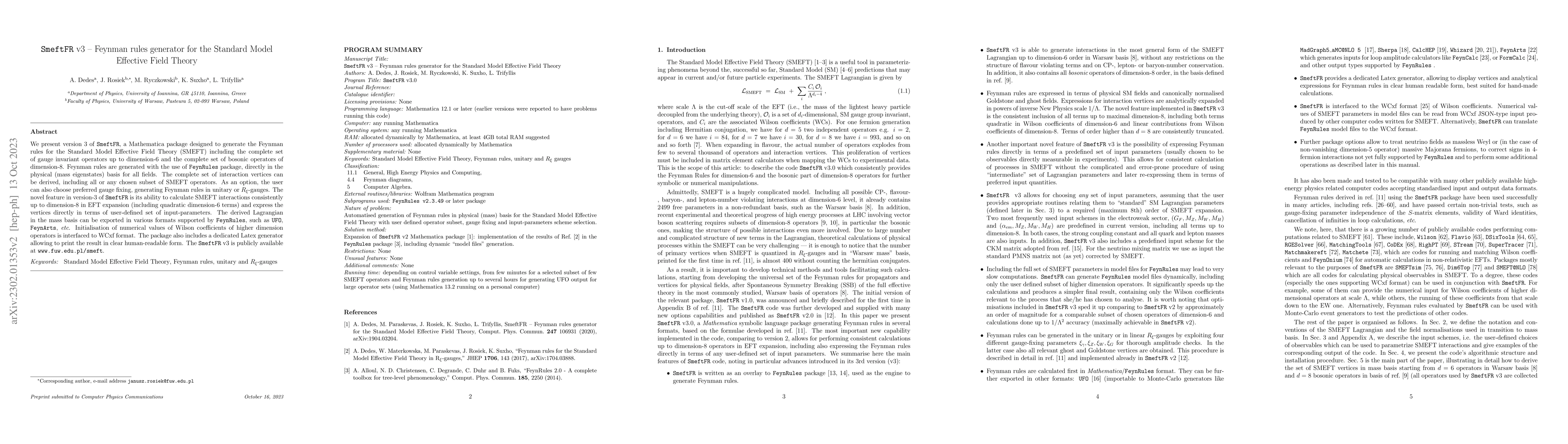 Thumbnail for SmeftFR v3 -- Feynman rules generator for the Standard Model Effective
  Field Theory