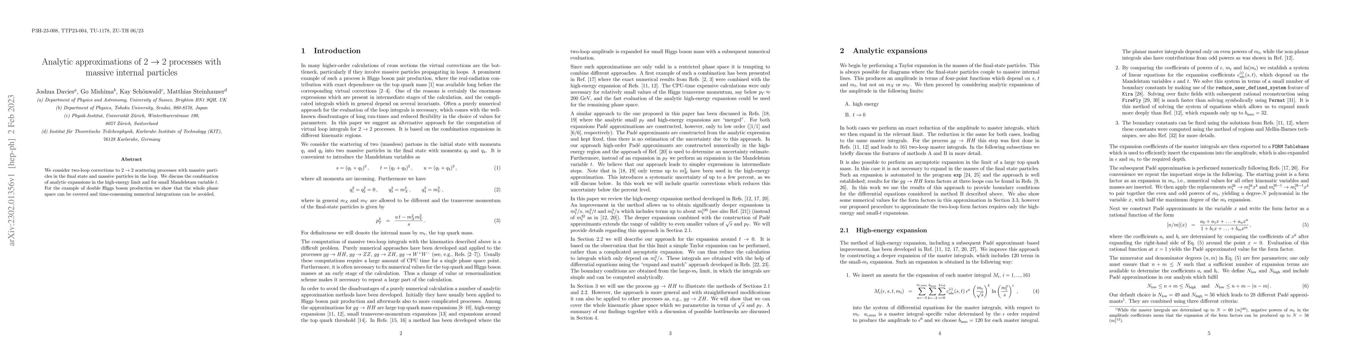 Thumbnail for Analytic approximations of $2\to 2$ processes with massive internal
  particles