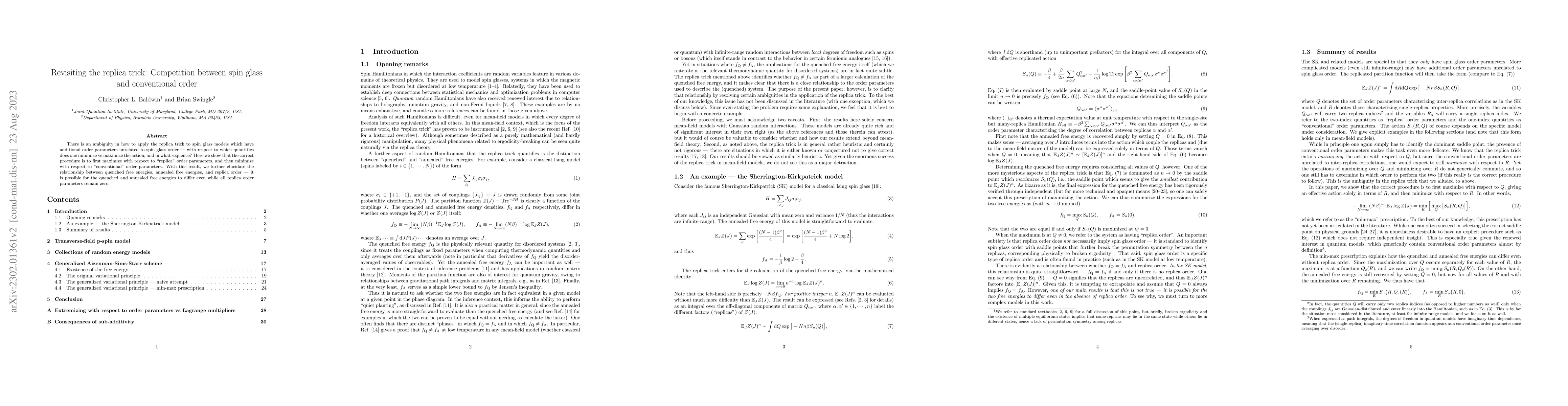 Thumbnail for Revisiting the replica trick: Competition between spin glass and
  conventional order
