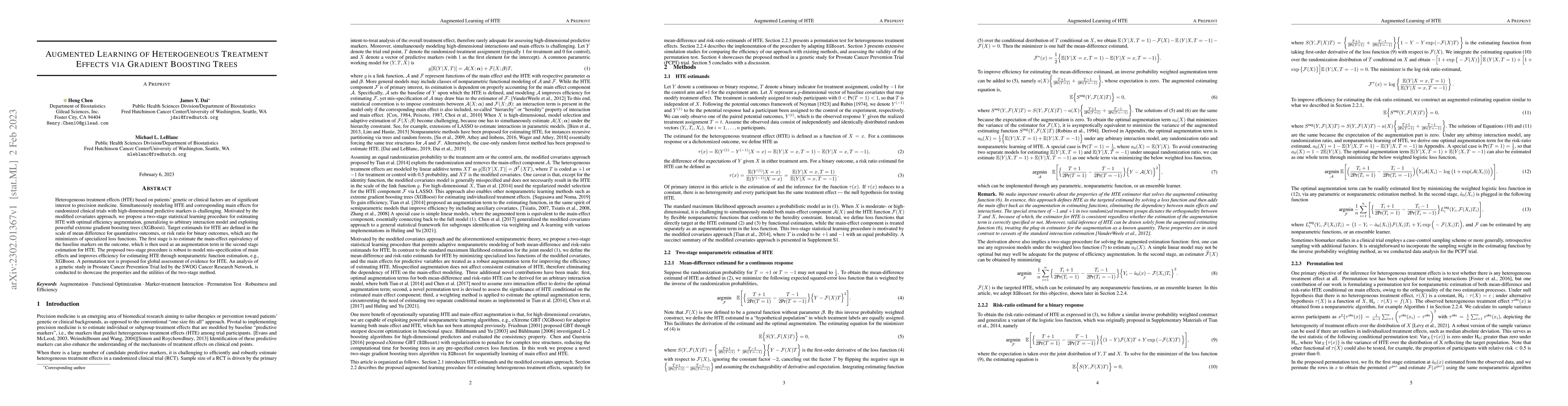Thumbnail for Augmented Learning of Heterogeneous Treatment Effects via Gradient
  Boosting Trees