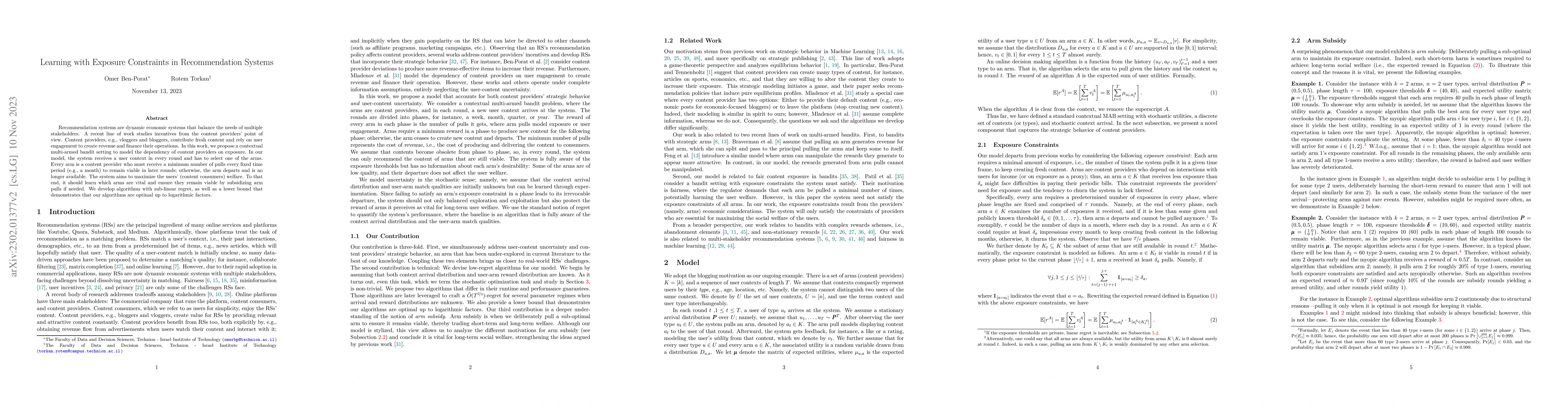 Thumbnail for Learning with Exposure Constraints in Recommendation Systems