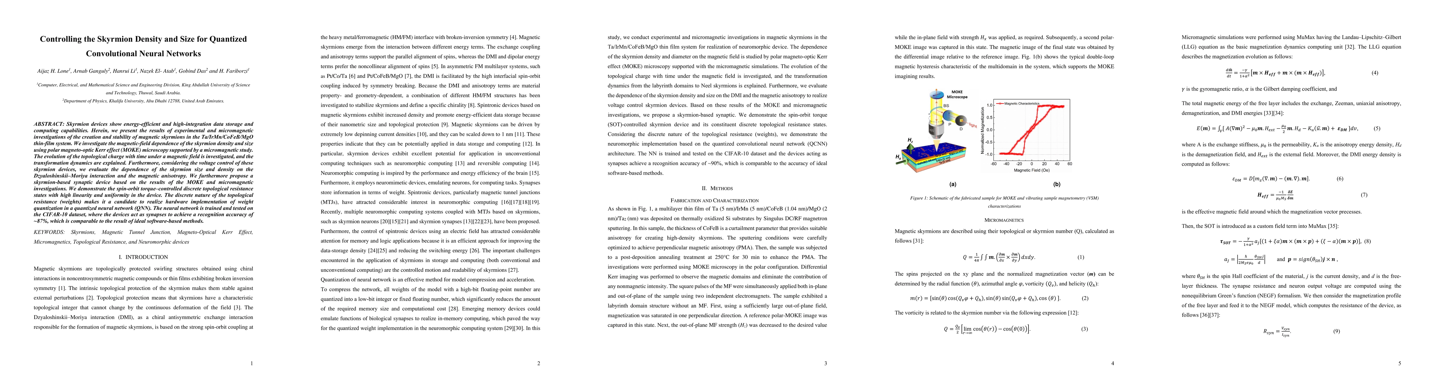 Thumbnail for Controlling the Skyrmion Density and Size for Quantized Convolutional
  Neural Networks