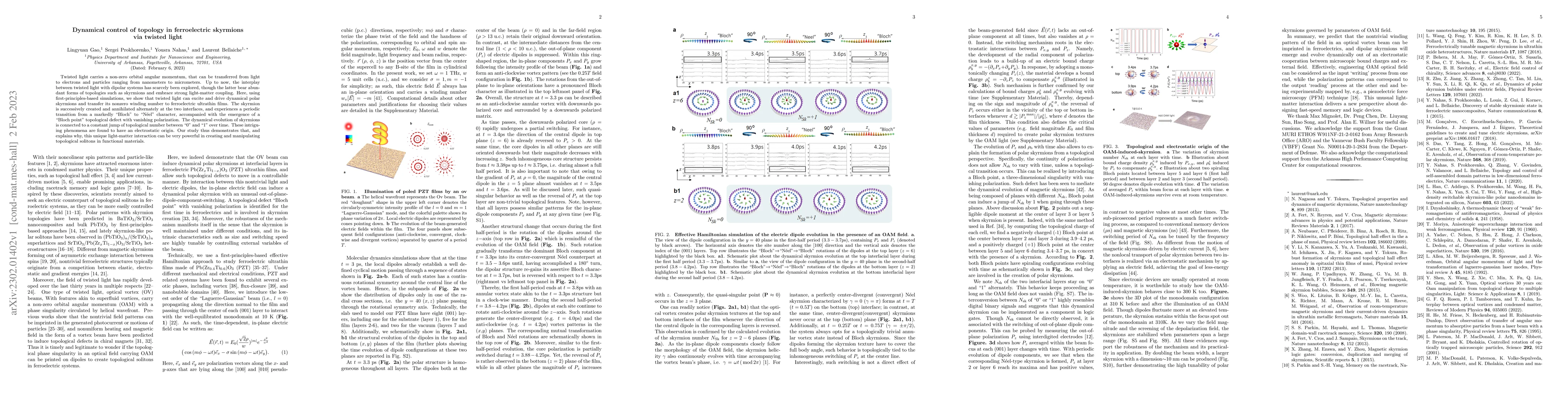 Thumbnail for Dynamical control of topology in ferroelectric skyrmions via twisted
  light