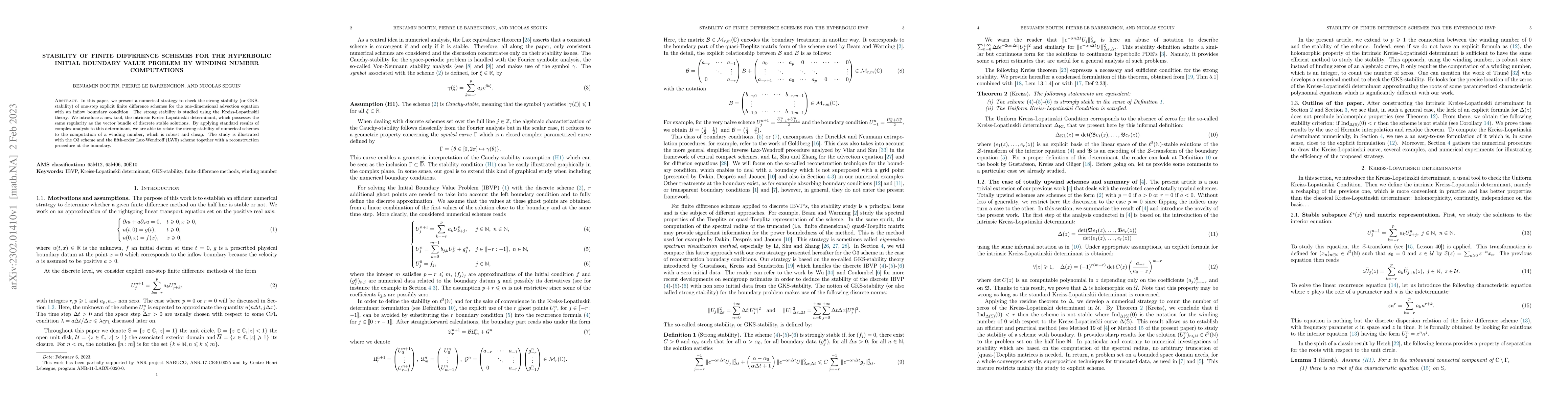 Thumbnail for Stability of finite difference schemes for the hyperbolic initial
  boundary value problem by winding number computations