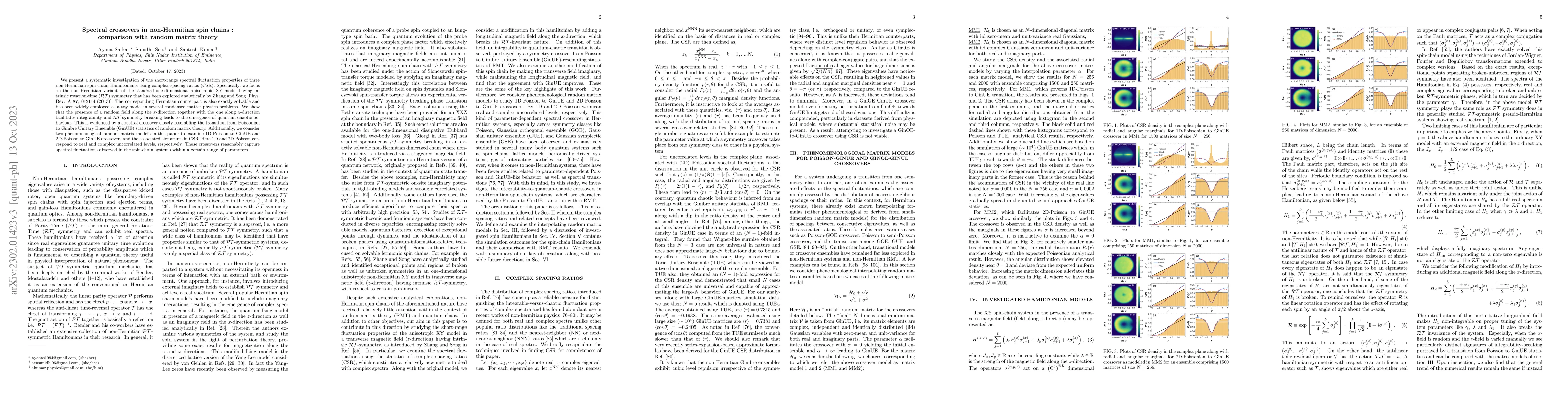 Thumbnail for Spectral crossover in non-hermitian spin chains: comparison with random
  matrix theory