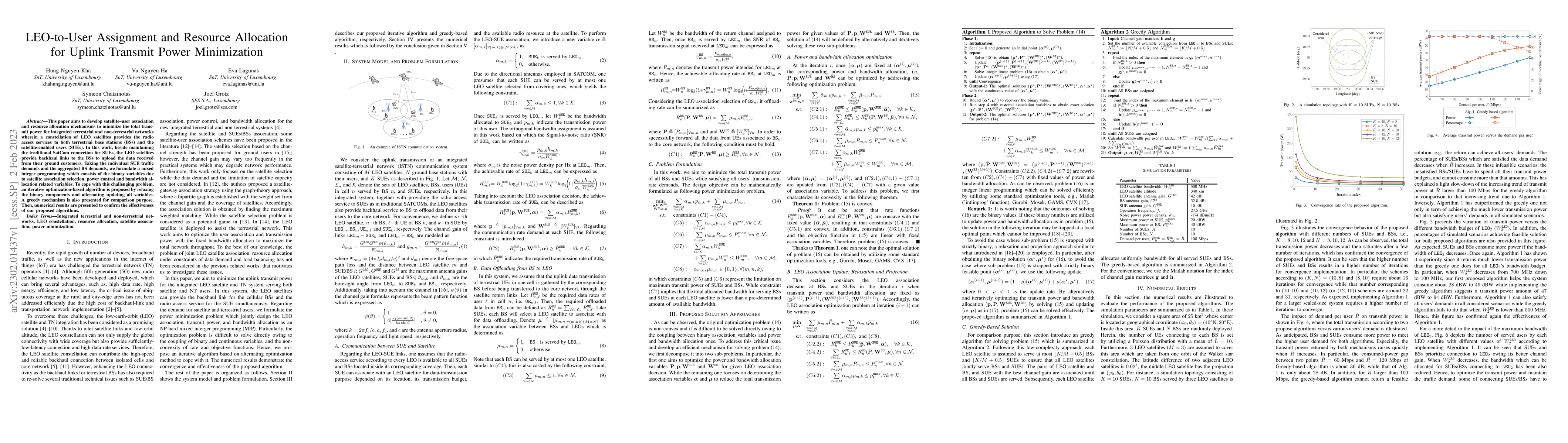 Thumbnail for LEO-to-User Assignment and Resource Allocation for Uplink Transmit Power
  Minimization