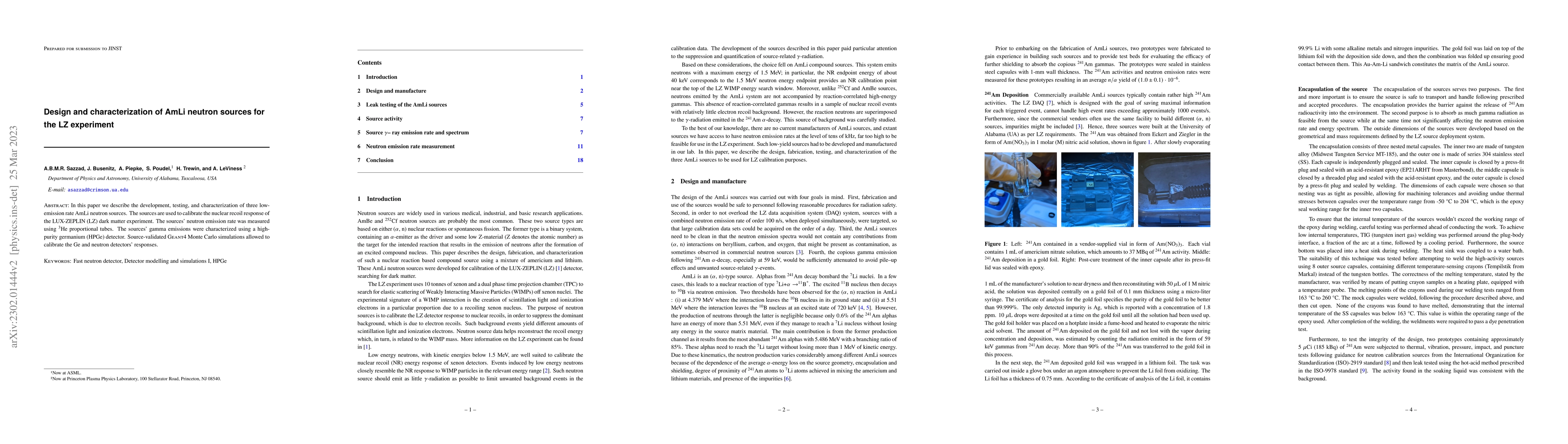 Thumbnail for Design and characterization of AmLi neutron sources for the LZ
  experiment