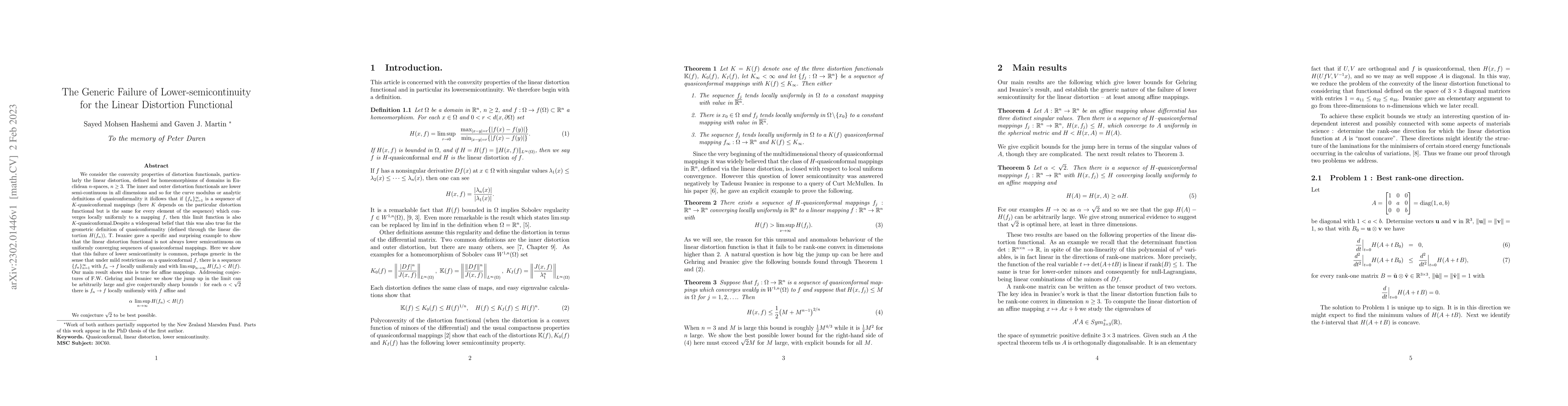 Thumbnail for The Generic Failure of Lower-semicontinuity for the Linear Distortion
  Functional