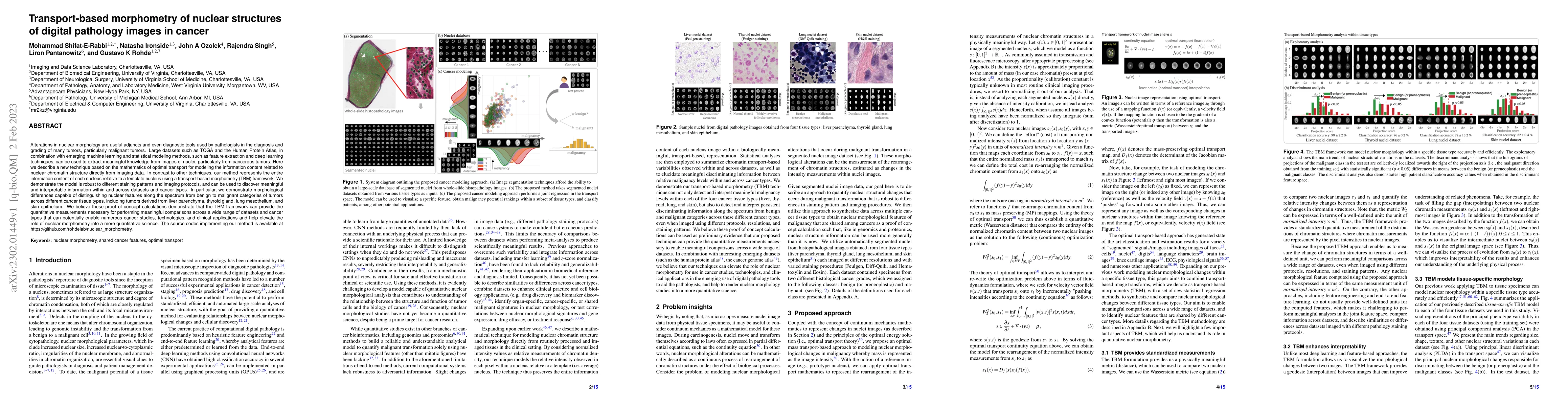 Thumbnail for Transport-based morphometry of nuclear structures of digital pathology
  images in cancers